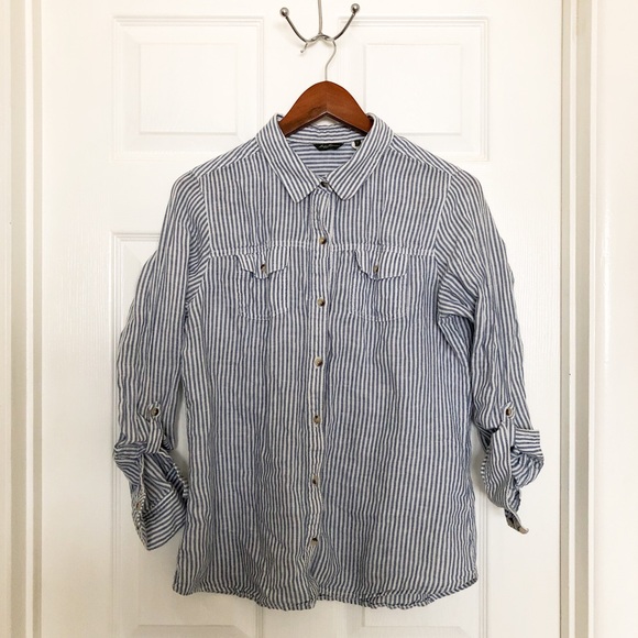 Eddie Bauer Tops - Eddie Bauer nautical stripped linen shirt